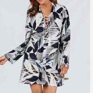 LaBlanca Womens Tropical Black White Swimsuit Coverup Resortwear Vacation Large